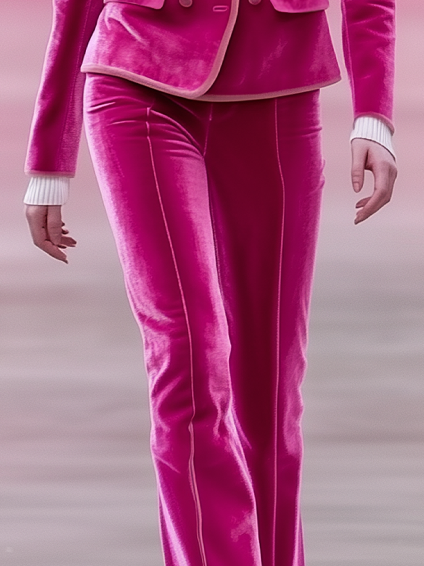 Różowe aksamitu spodnie Barbie z jasnoróżowymi detalami - ekspresowa wysyłka w 24 godziny