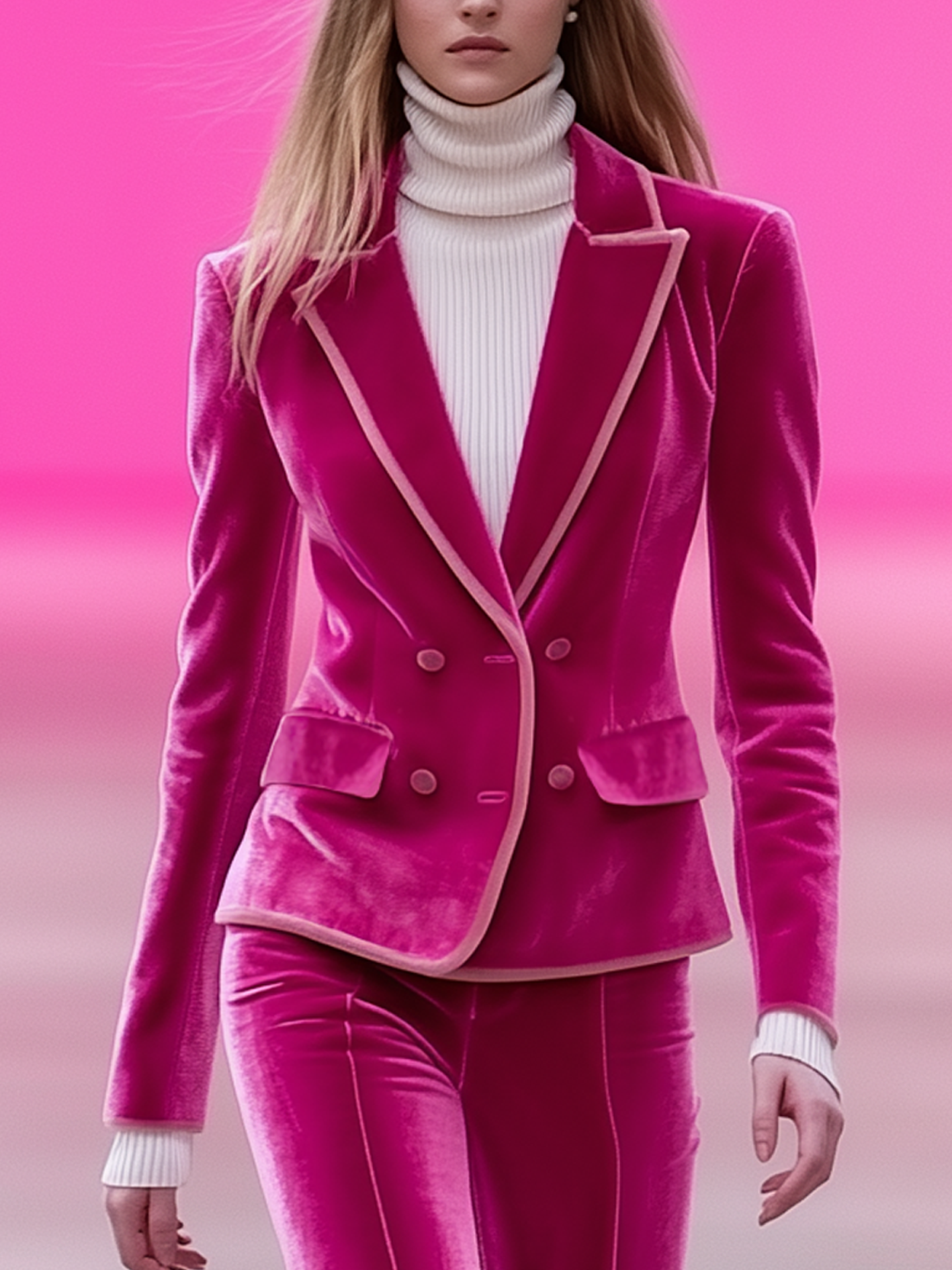 Różowy aksamitny blazer Barbie z jasnoróżowymi detalami - szybka wysyłka w 24 godziny