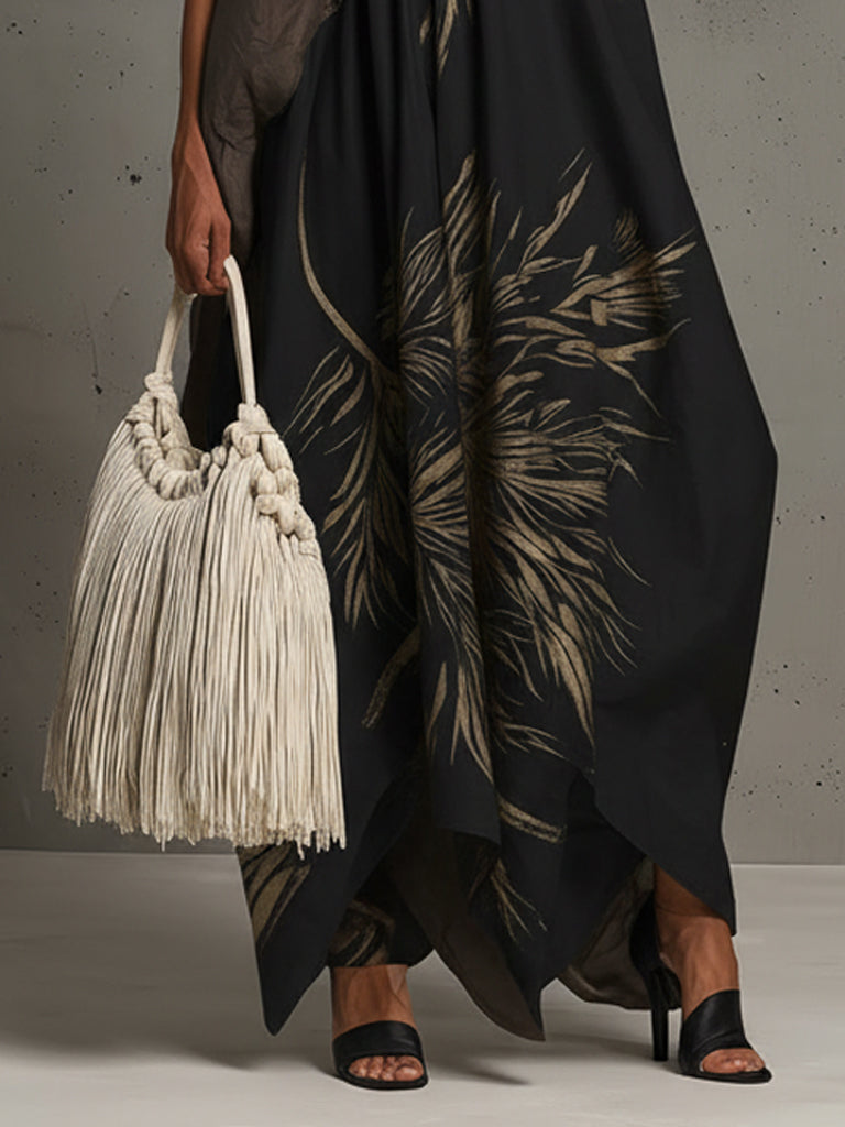 Black Sleeveless Cotton Print Maxi Dress