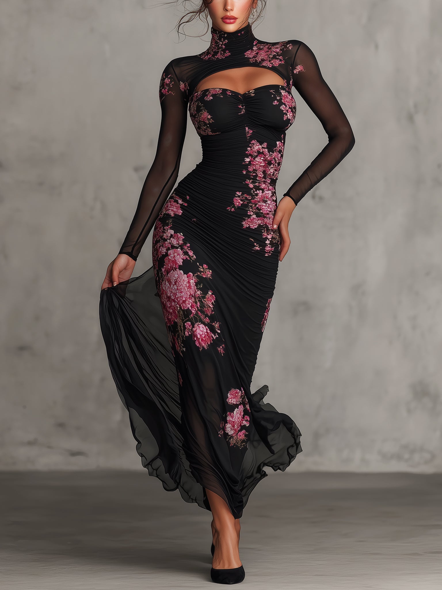 Przezroczysta Czarna Sukienka Syrenka Bodycon