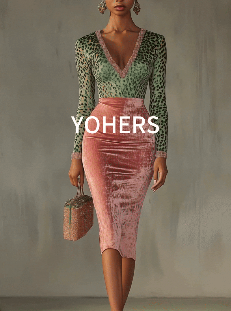 Różowa Aksamitna Sukienka Bodycon z Patchworkowym Wykończeniem i Wzorem Lamparta