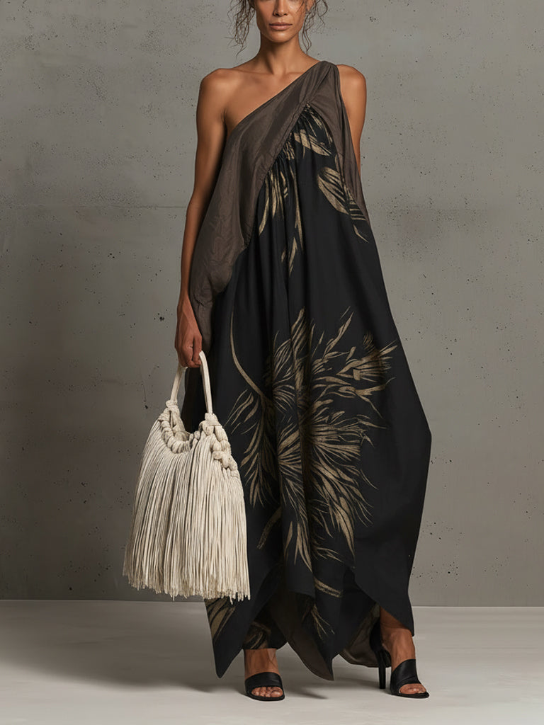 Black Sleeveless Cotton Print Maxi Dress