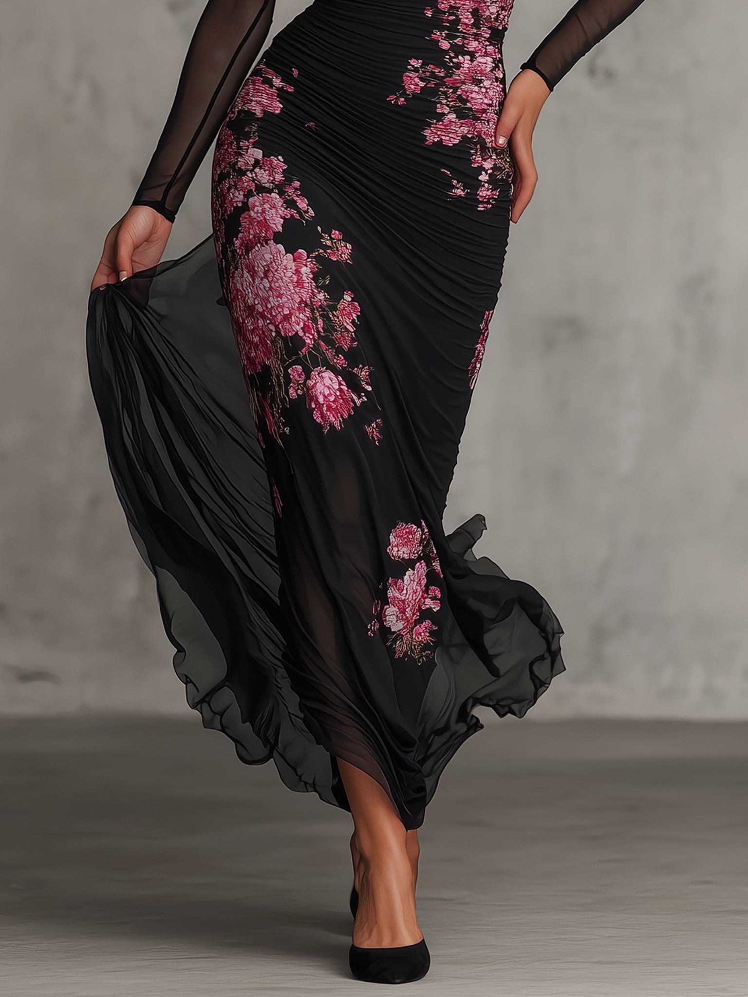 Przezroczysta Czarna Sukienka Syrenka Bodycon