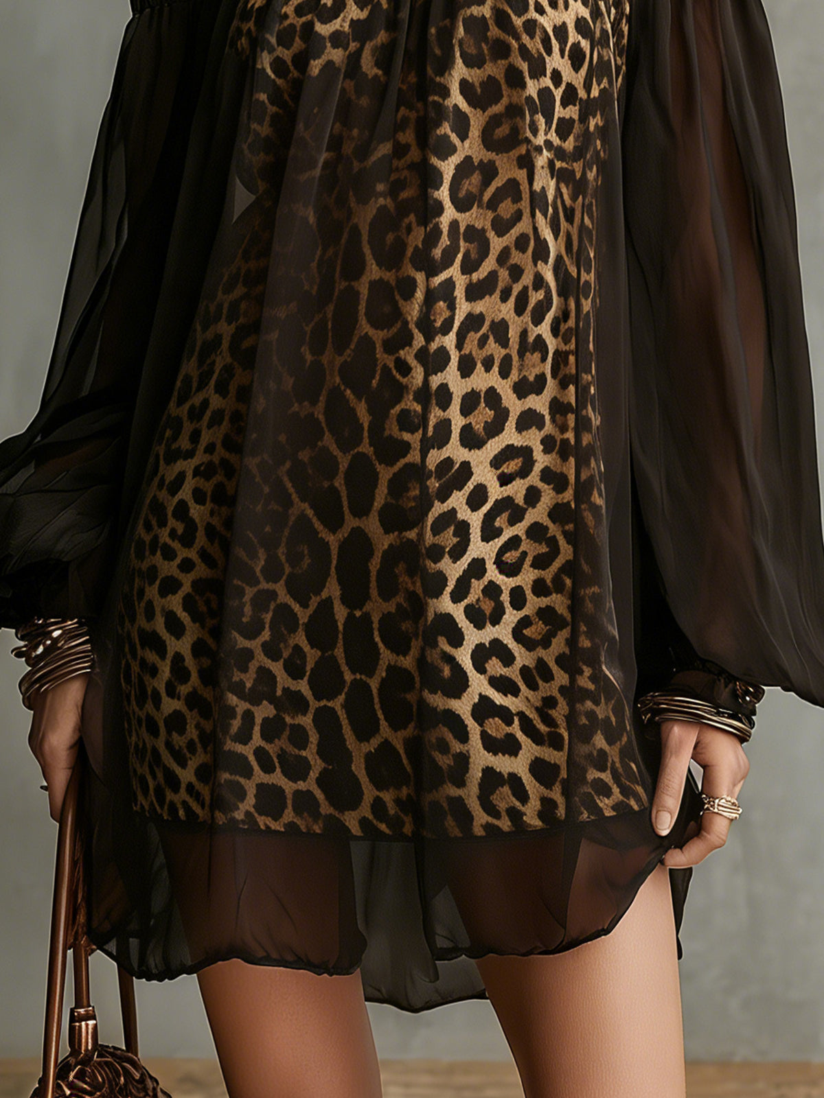 Leopard Print Off-Shoulder Chiffon Mini Dress