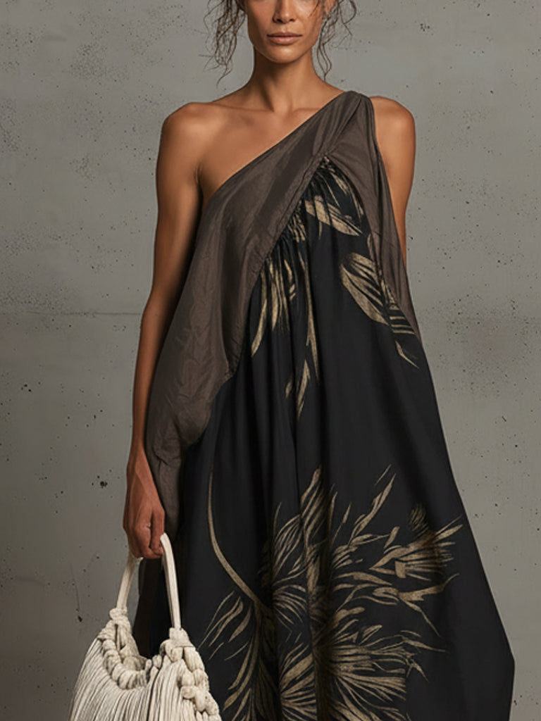 Black Sleeveless Cotton Print Maxi Dress