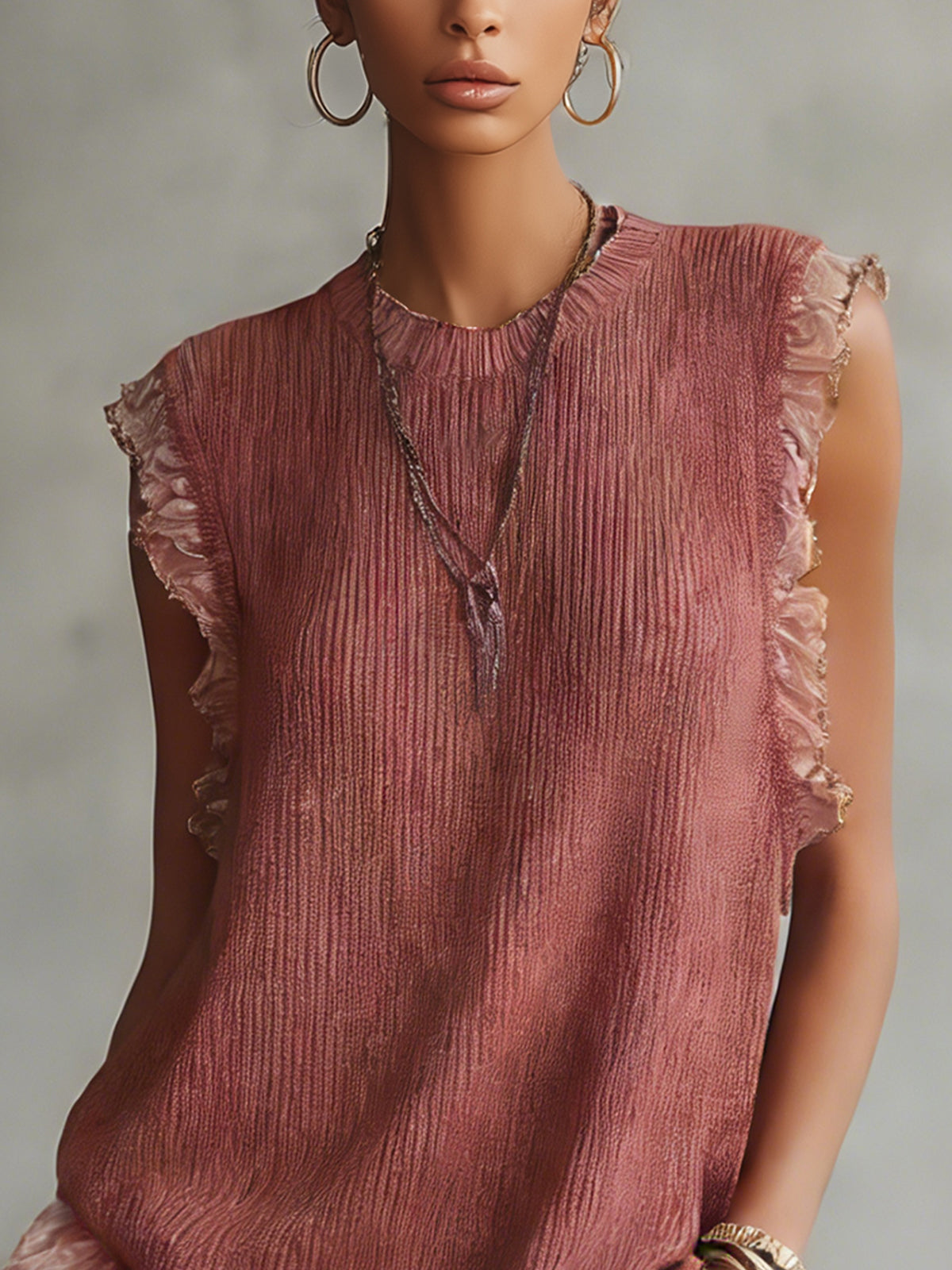 Red Ruffle Trim Sleeveless Knit Mini Dress
