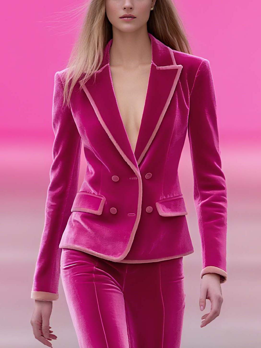 Różowy aksamitny blazer Barbie z jasnoróżowymi detalami - szybka wysyłka w 24 godziny