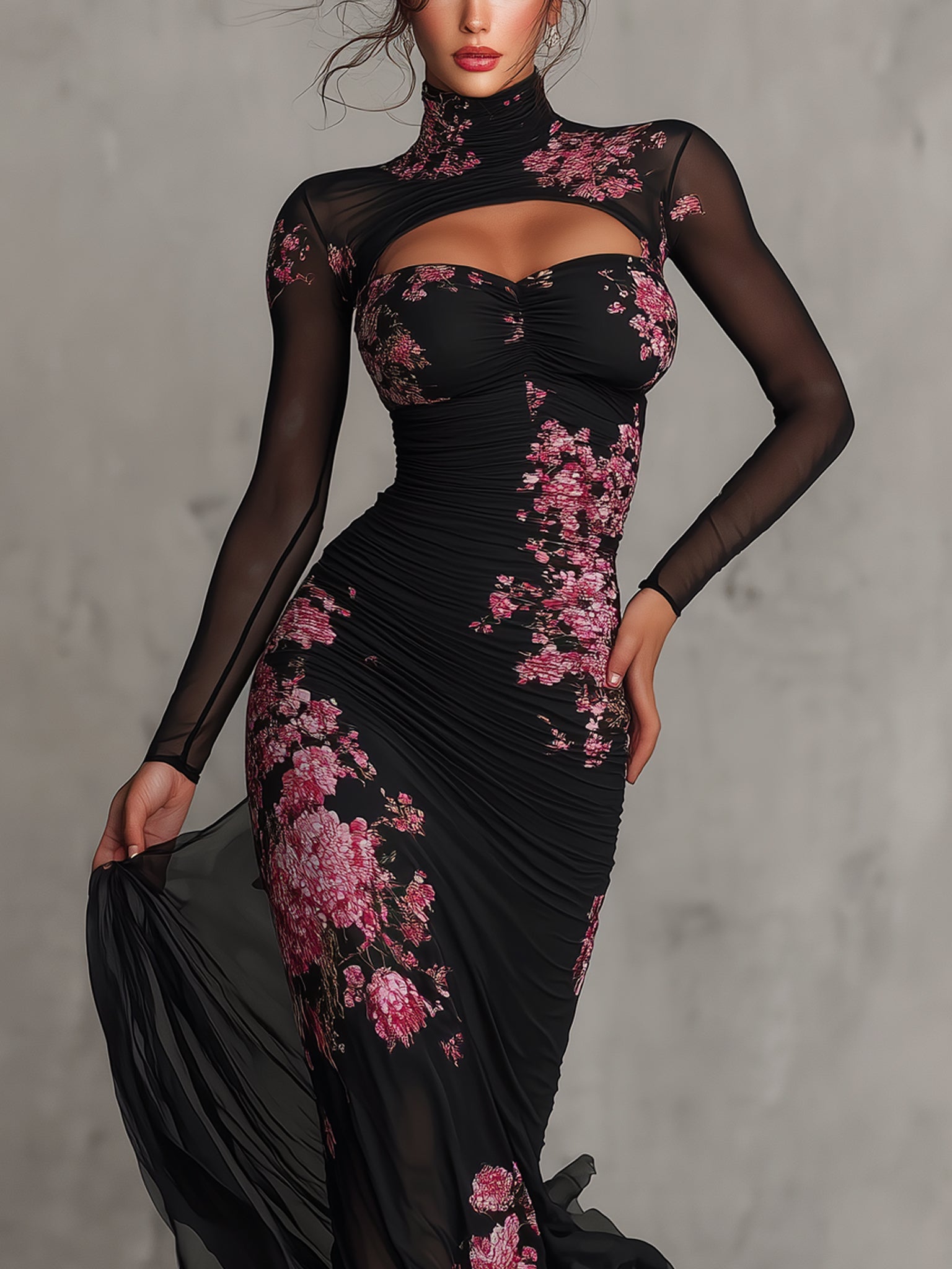 Przezroczysta Czarna Sukienka Syrenka Bodycon