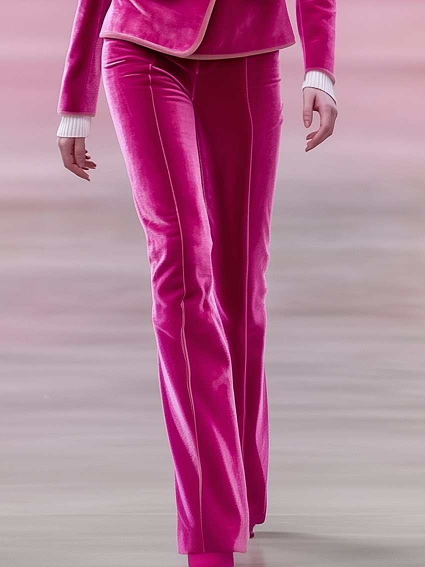 Różowe aksamitu spodnie Barbie z jasnoróżowymi detalami - ekspresowa wysyłka w 24 godziny